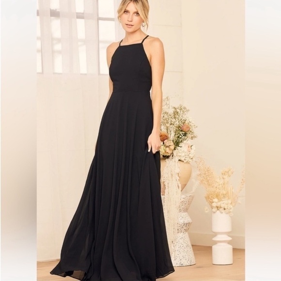 Lulus Mythical Kind of Love Black Maxi Dress XS Low Criss Cross Back